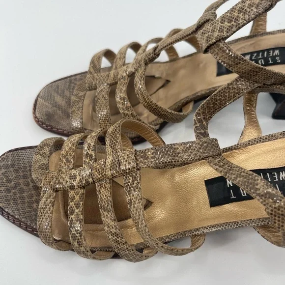 STUART WEITZMAN ZIP UP GLADIATOR HEELED SANDLES FAUX BEIGE SNAKE LEATHER size 9 - Picture 3 of 9